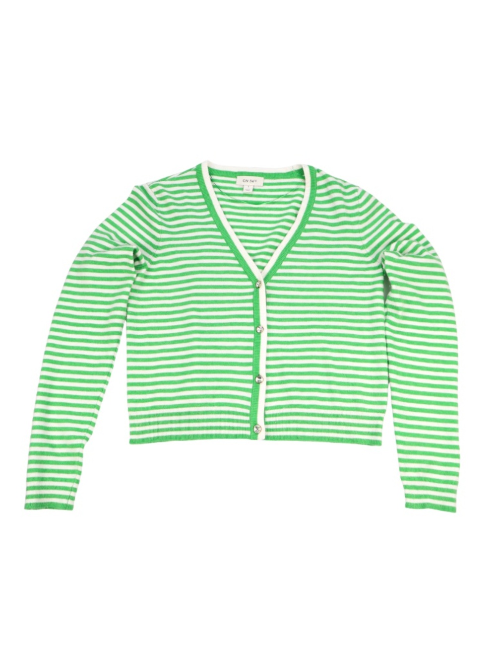 ON 34th Green White Stripe Cardigan Small Soft Cropped Sweater